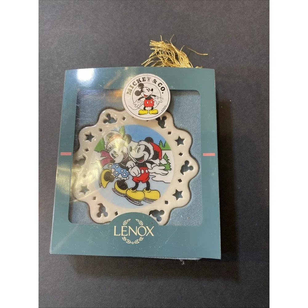 Lenox Disney Mickey and Minnie Mouse Skating Christmas Ornament Original Box Vtg